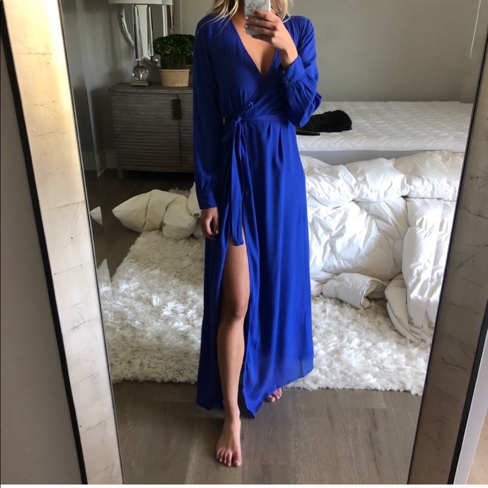 Royal blue wrap maxi dress -never worn